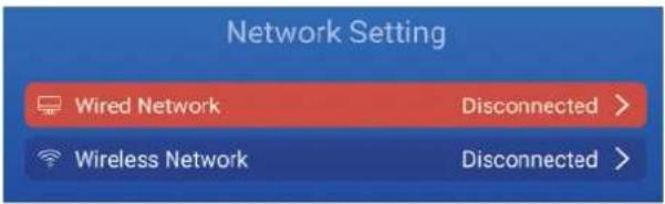 Network Setting Wired Network Disconnected > Wireless Network Disconnected >