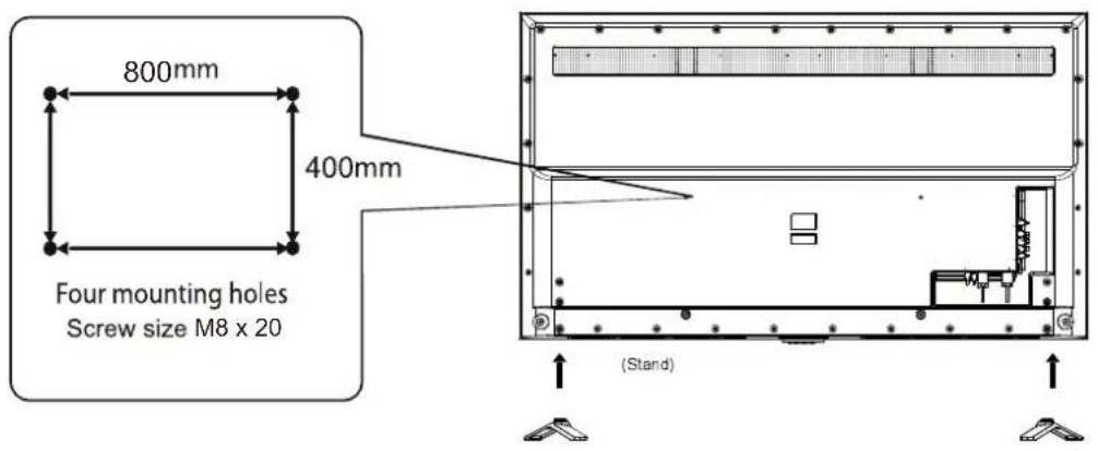 800mm 400mm Four mounting holes Screw size M8 x 20 (Stand)