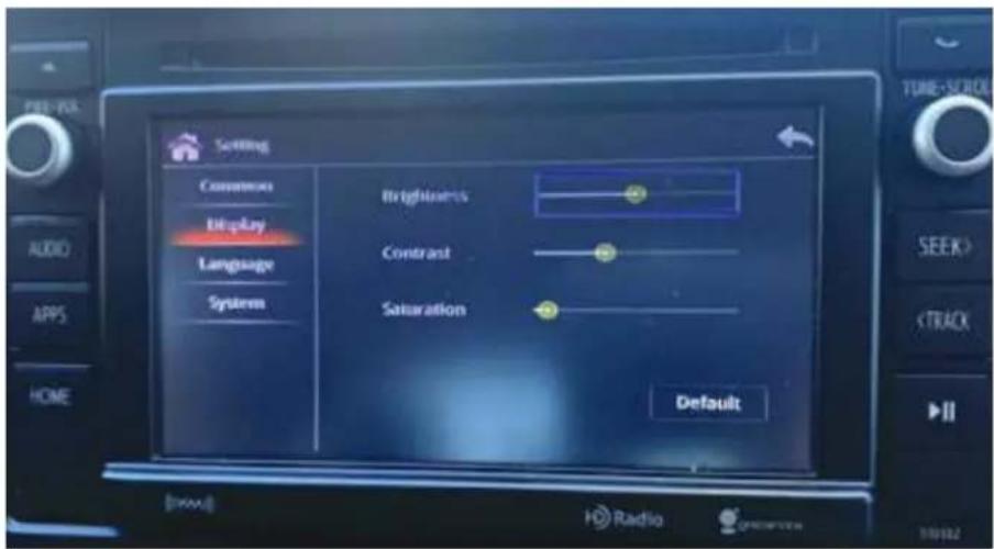 Setting Commons Display Language System Brightness Contrast Saturation Default AUDIO APPS HOME TUBE-SCROLL SEEK>