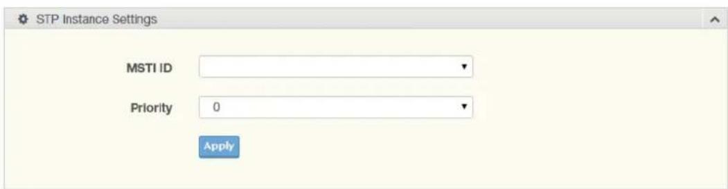 STP Instance Settings MSTI ID Priority 0 Apply