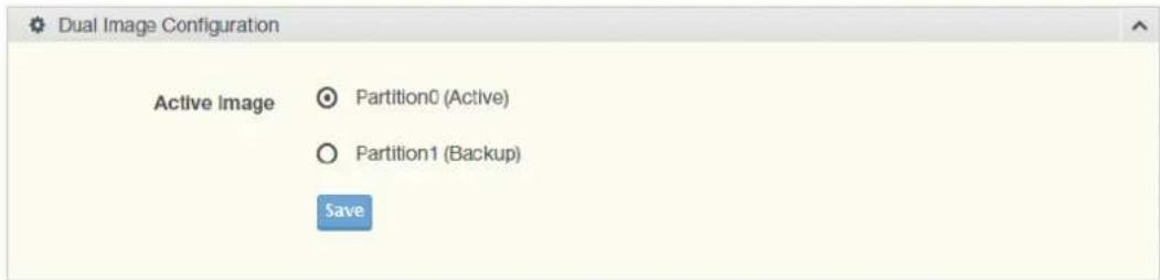 Dual Image Configuration Active Image Partition0 (Active) Partition1 (Backup) Save