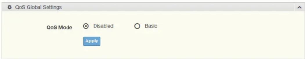 QoS Global Settings QoS Mode ○ Disabled ○ Basic Apply