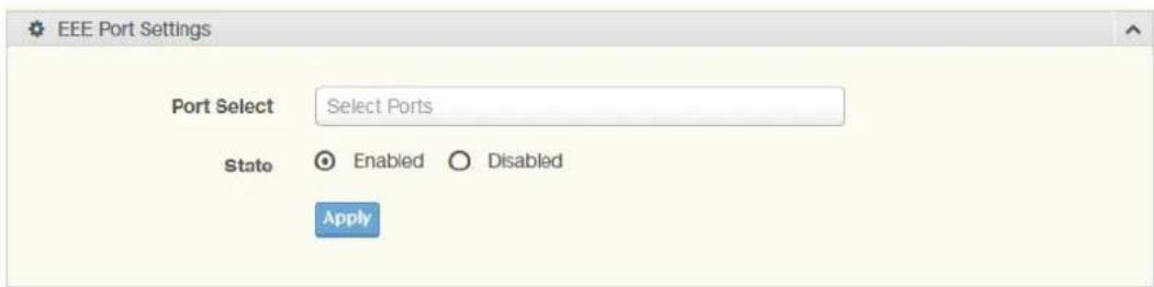 EEE Port Settings Port Select Select Ports Stato Enabled Disabled Apply