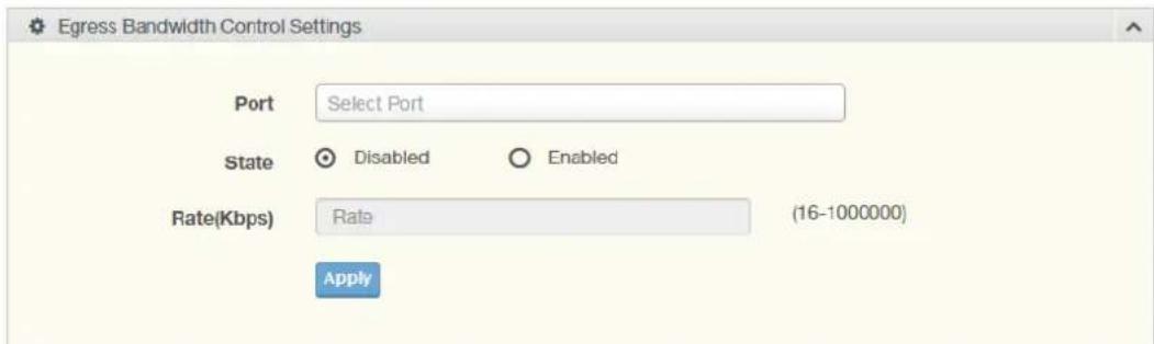 Egress Bandwidth Control Settings Port Select Port State Disabled Enabled Rate(Kbps) Rate (16-1000000) Apply
