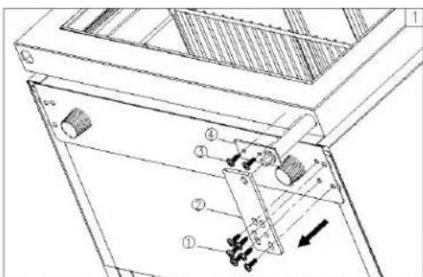 Technical diagram of a device with numbered components and directional arrows indicating movement or assembly.