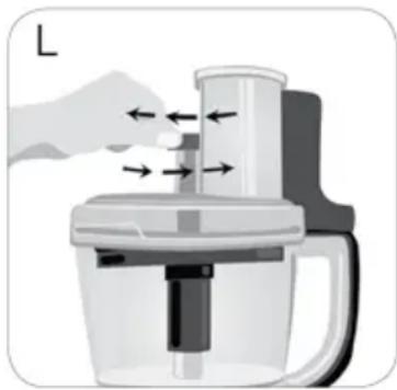 Illustration of a hand pressing down on a blender with arrows indicating motion (no text or symbols)