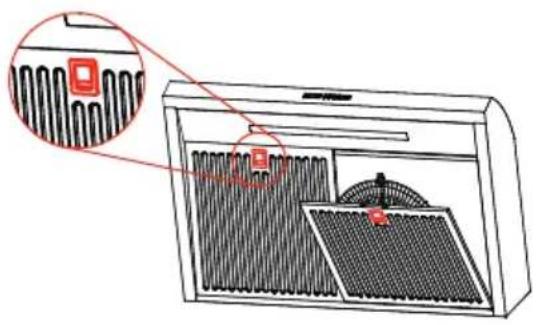 Diagram showing a heating unit with labeled components and a magnified inset highlighting a specific grille.