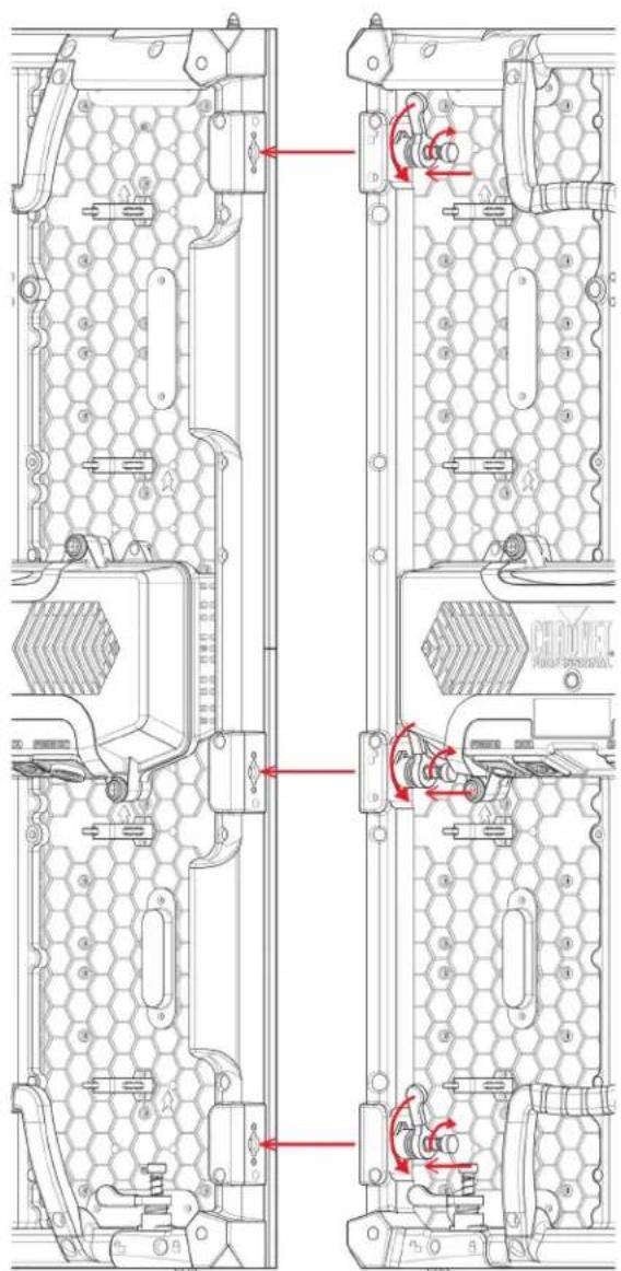 Technical diagram of a vehicle chassis frame with labeled components and red directional arrows indicating motion or movement.