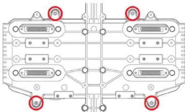 Technical diagram of a multi-chamber electronic device with multiple VGA connectors and mounting points (no text or labels)
