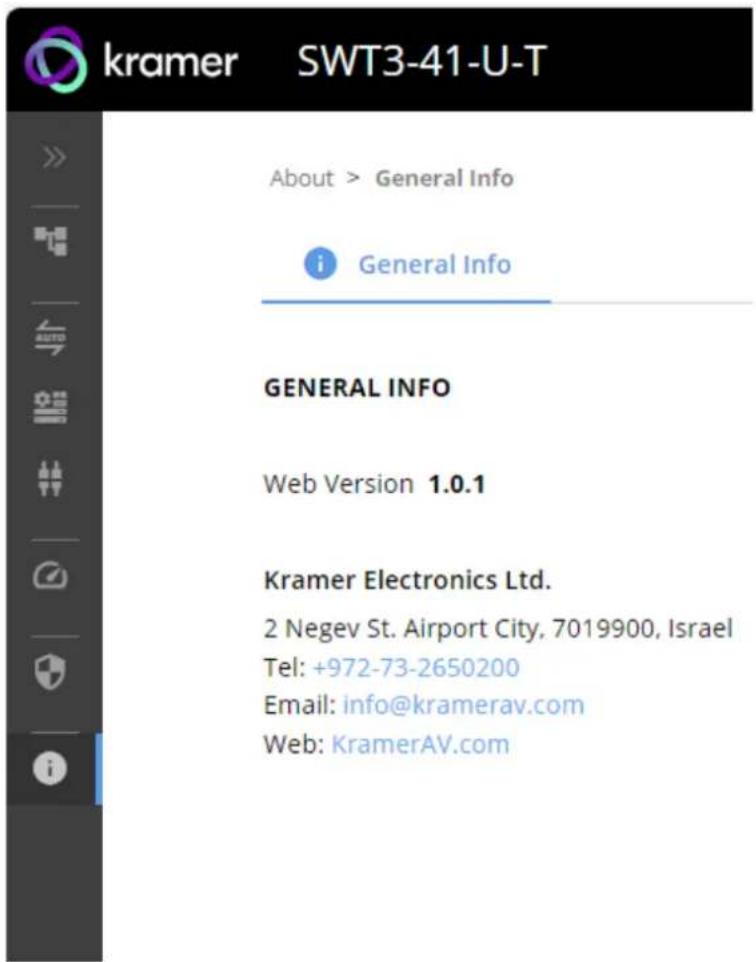 Kramer EXT3-UE-R - Viewing the About Page - 1