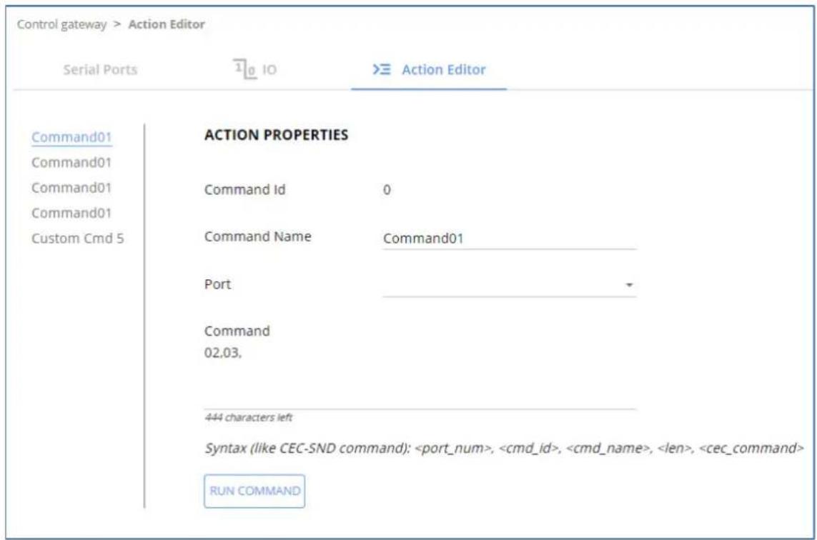 Kramer EXT3-UE-R - Select the Action Editor tab. The Action Editor appears. - 1