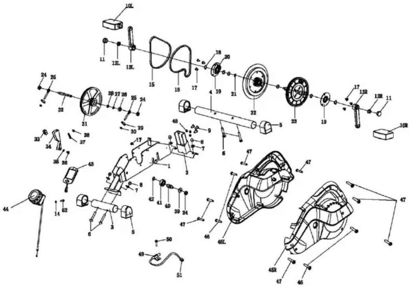 Technical diagram of a mechanical assembly with numbered components and labeled parts