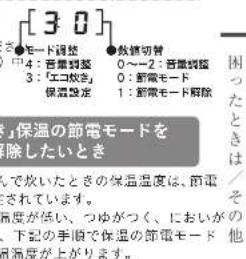 Tiger JPW-X180 - 音量調整のしかた/「エコ炊き」保温の節電モードの解除のしかた - 1