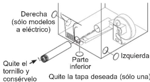 Derecha (sólo modelos a eléctrico) Quite el tornillo y consérvelo Parte inferior Izquierda Quite la tapa deseada (sólo una)
