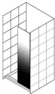 Isometric line drawing of a 3D rectangular prism with a vertical slanted cutout, no text or symbols present