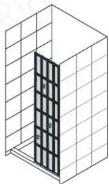 Isometric line drawing of a 3D room with a grid structure and a central panel (no text or symbols)
