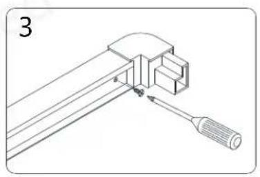 Technical line drawing of a mechanical assembly with a tool and bracket (no text or symbols)