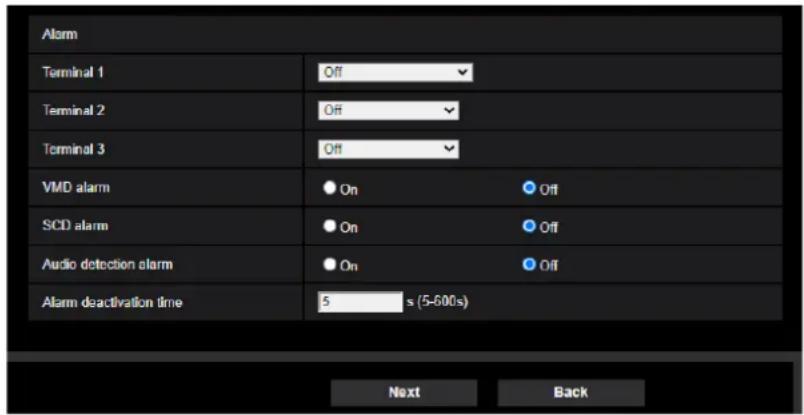 i-PRO WV-S2236LG-B - Alarm: Configure the terminal and VMD (alarm setup menu) - 1