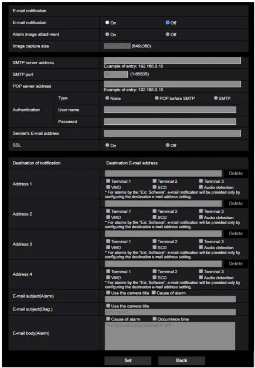 i-PRO WV-S2236LG-B - Alarm: configure the mail notifications and mail server - 1