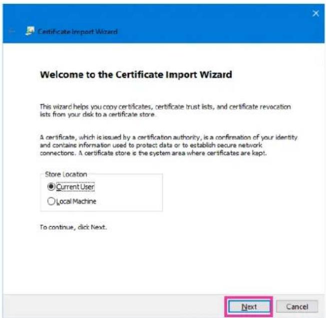 i-PRO WV-S2236LG-B - Click "Next" displayed in "Certificate Import Wizard". - 1