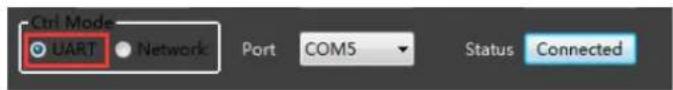 Ctrl Mode UART Network Port COM5 Status Connected