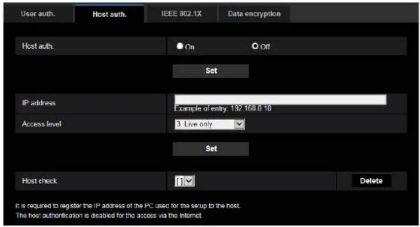 i-PRO WV-X4173 - Configure the settings relating to the host authentication [Host auth.] - 1