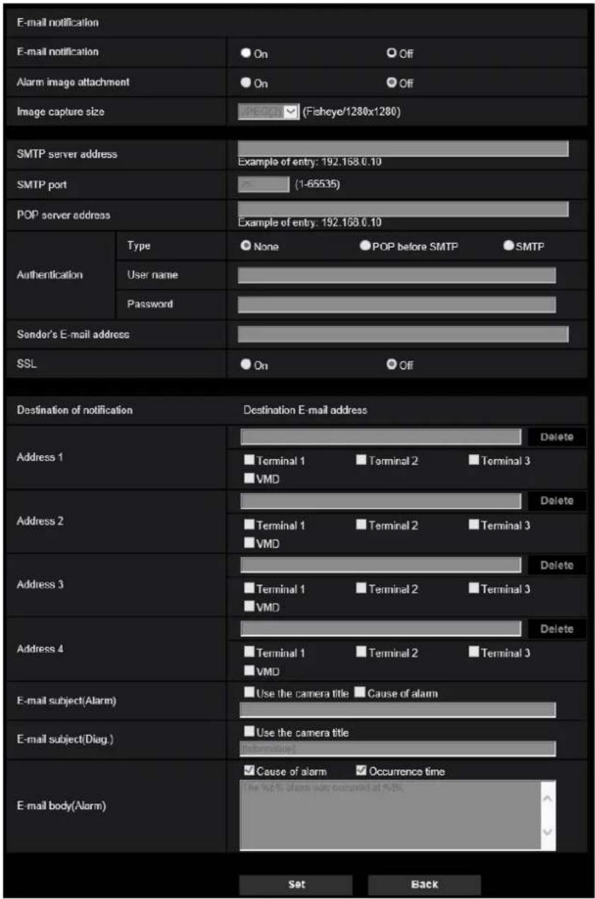 i-PRO WV-X4173 - Alarm: configure the mail notifications and mail server - 1