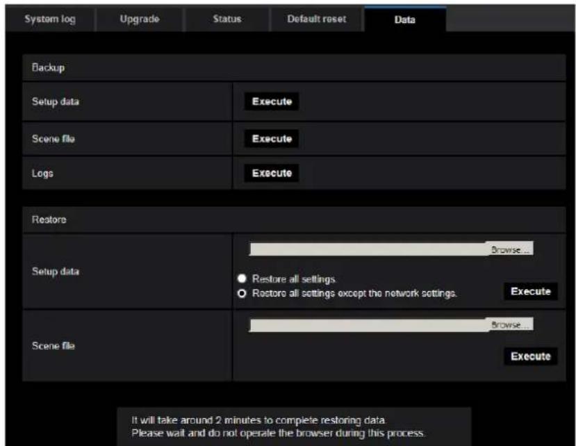 i-PRO WV-X4173 - Settings data/backing up or restoring logs [Data] - 1