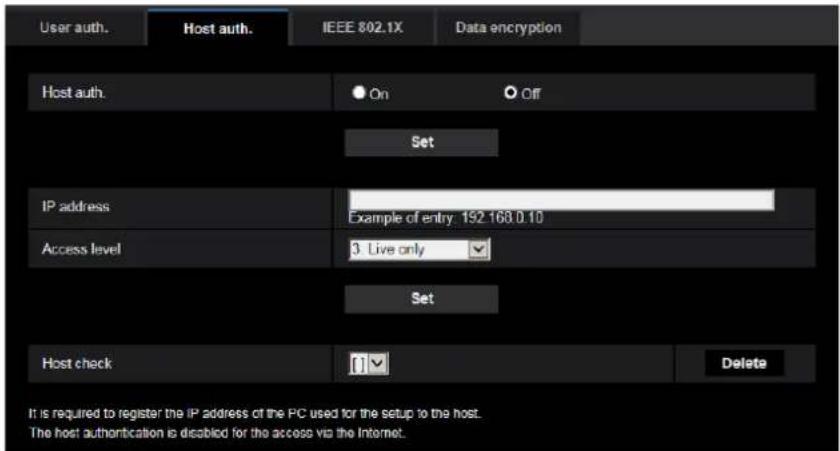 i-PRO WV-S4576LM - Configure the settings relating to the host authentication [Host auth.] - 1