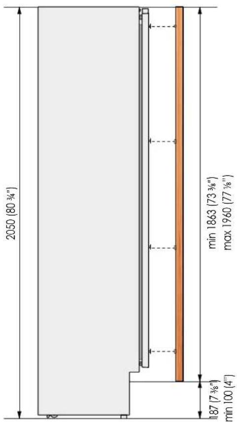 2050 (80 3/4") min 1863 (73 3/8") max 1960 (77 3/8") 187 (7 3/8") min 100 (4")