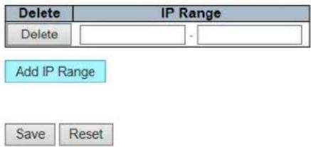Delete IP Range Delete Add IP Range Save Reset