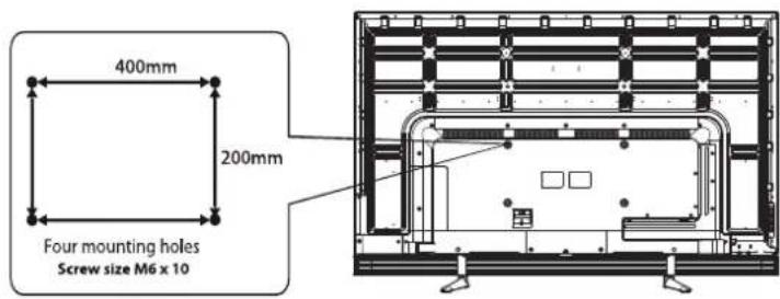 400mm 200mm Four mounting holes Screw size M6 x 10