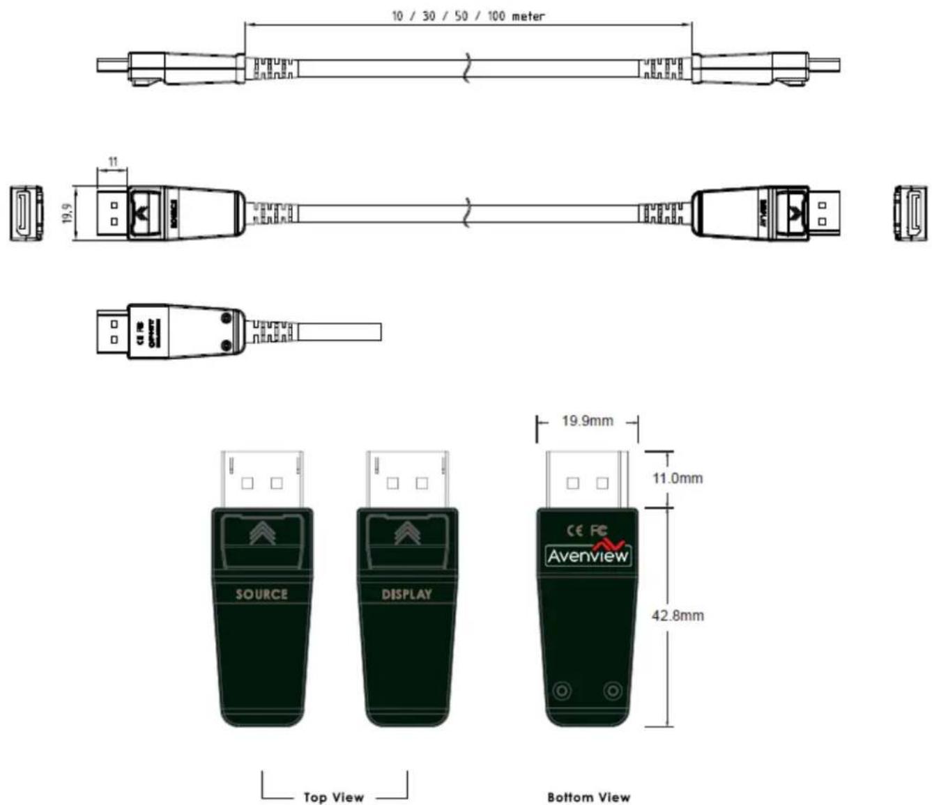 Avenview FO8K-DP-50-MM - Cable and Connector Dimensions - 1