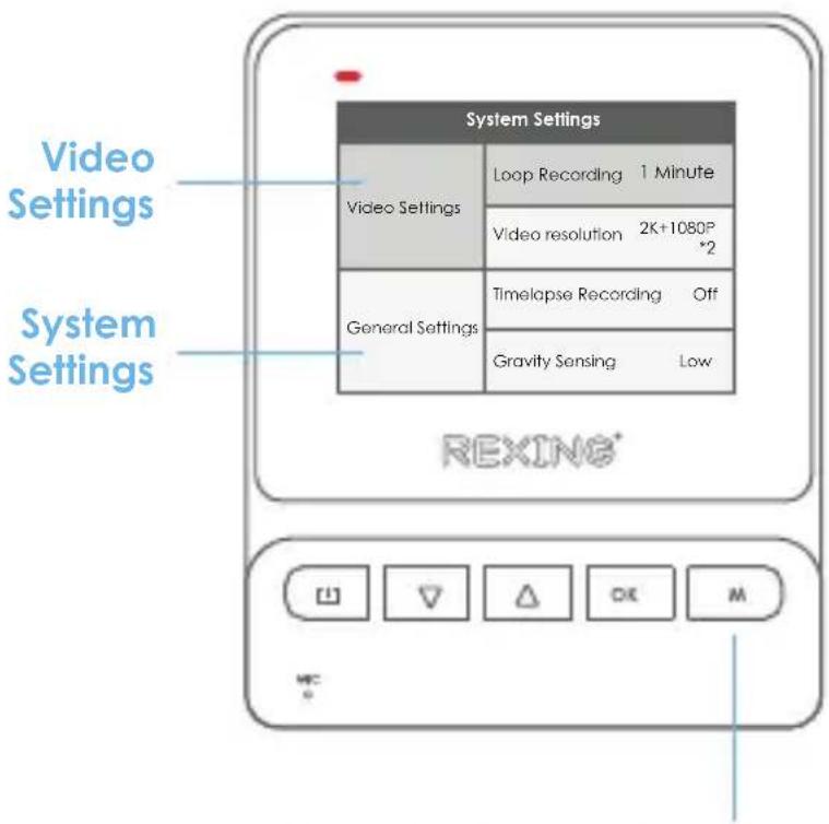 Rexing RH2-3 - Menu Settings - 1