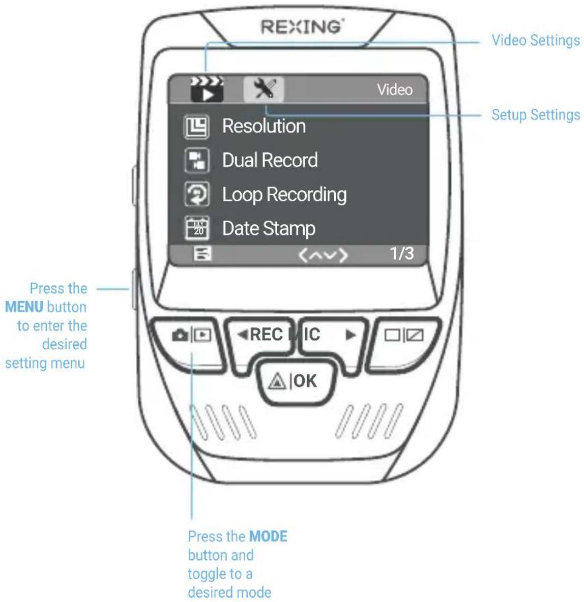 Rexing V1PGW-4K - Menu Settings - 1