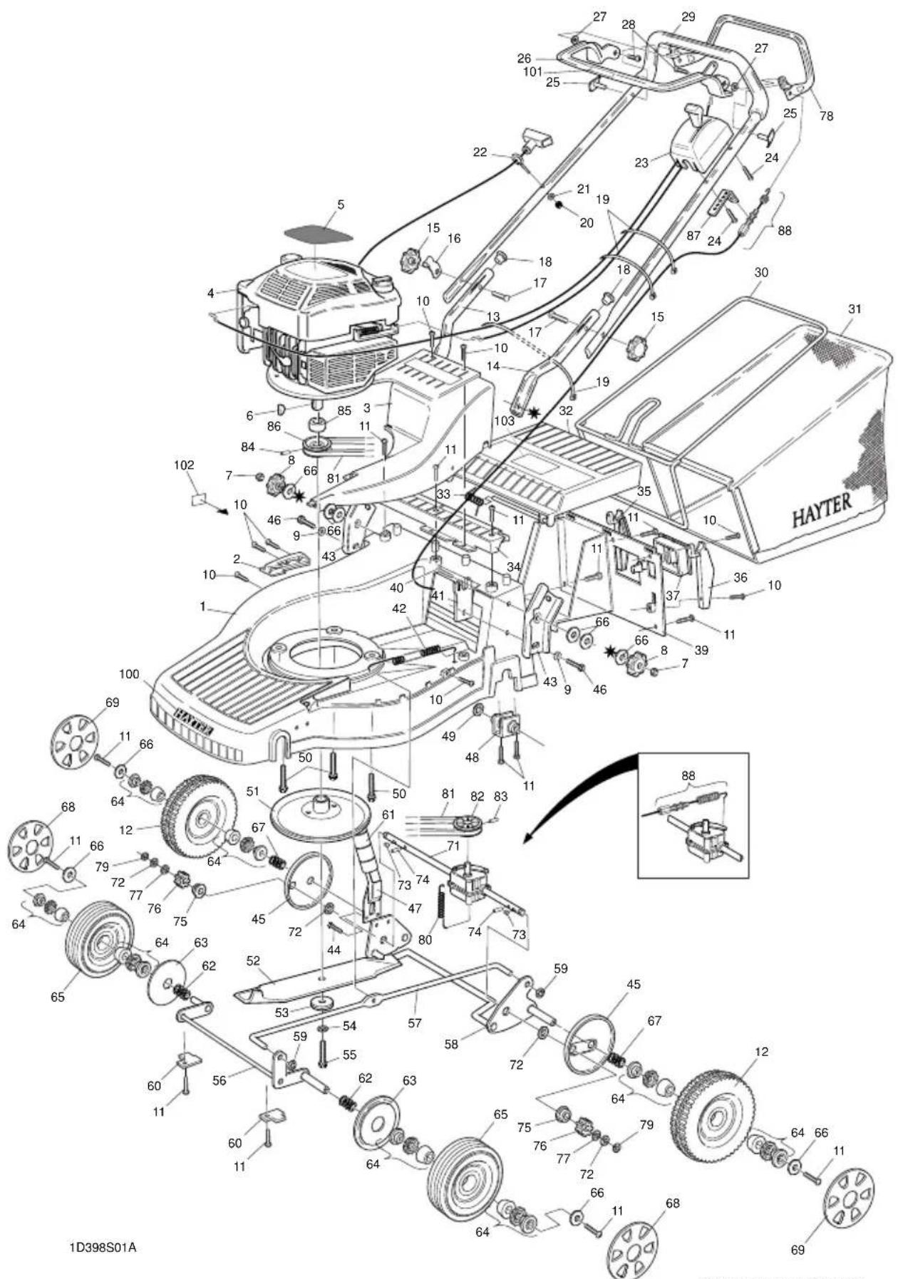 Hayter RANGER 48 PUSH - 398S PARTS LIST - 1