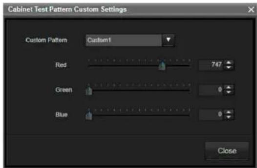 Cabinet Test Pattern Custom Settings Custom Pattern Custom1 Red 747 Green 0 Blue 0 Close