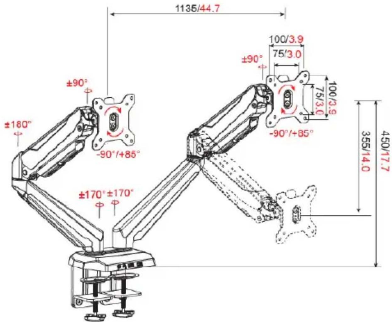StarTech.com ARMSLIMDUOS - Product Dimensions - 1