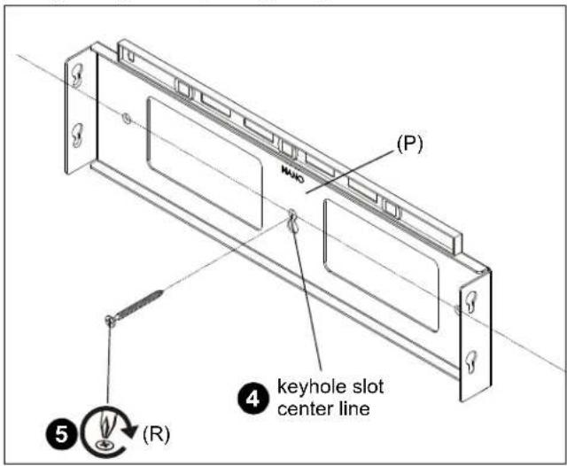(P) MUO ④ keyhole slot center line ⑤ (R)