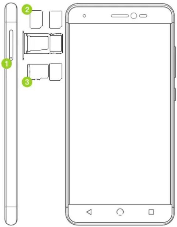 Diagram showing front and back views of a smartphone with labeled components, including a battery, battery pack, and display screen.