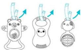 Three cartoon illustrations of a character with arrows indicating movement or change, showing different body positions (no text or symbols)