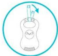 Simple line drawing of a guitar with a handle and two pins, enclosed in a circle (no text or symbols)