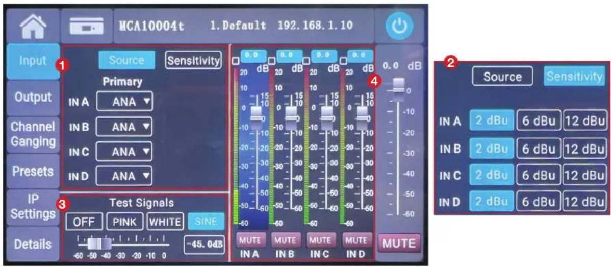 SoundTube MCA7004t - Input Settings Interface - 1