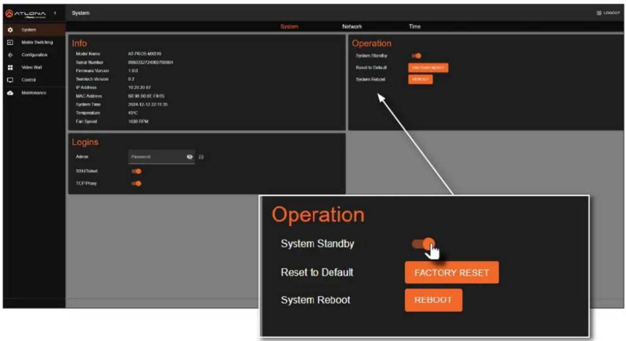 Atlona AT-PRO5-MX810 - Enabling / Disabling System Standby Mode - 1