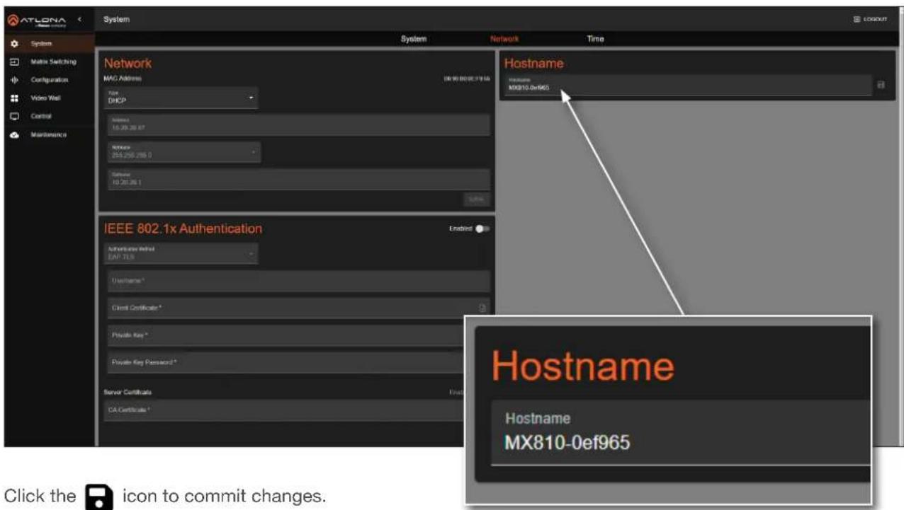 Atlona AT-PRO5-MX810 - Setting the Host Name - 1