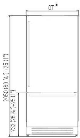 Fhiaba XS7490TWT3A - Minimum distance from the wall (hinge side) with door at 105° and 90°. - 3