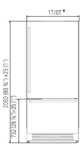 Fhiaba XS7490TWT3A - Minimum distance from the wall (hinge side) with door at 105° and 90°. - 3
