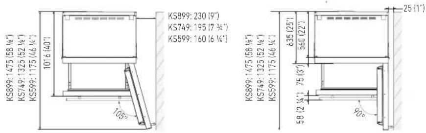 Fhiaba XS7490TWT3A - Minimum distance from the wall (hinge side) with door at 105° and 90°. - 7