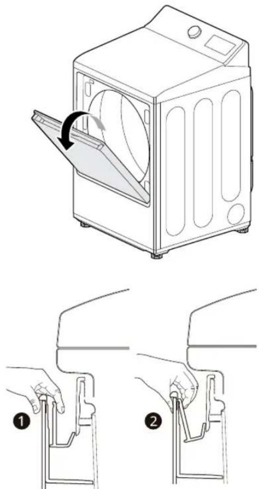 Diagram illustrating the installation of a washing machine with labeled steps and component views