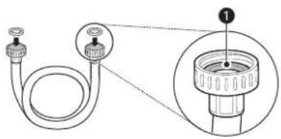 Diagram showing a pipe fitting with attached valves and a magnified inset of the valve structure with labeled component 1.